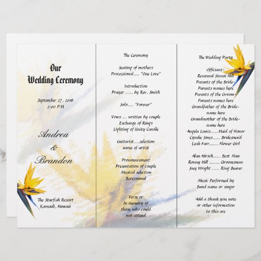 Vorlage für das Dreistufenprogramm "Bird of Paradi (Vorne/Hinten)