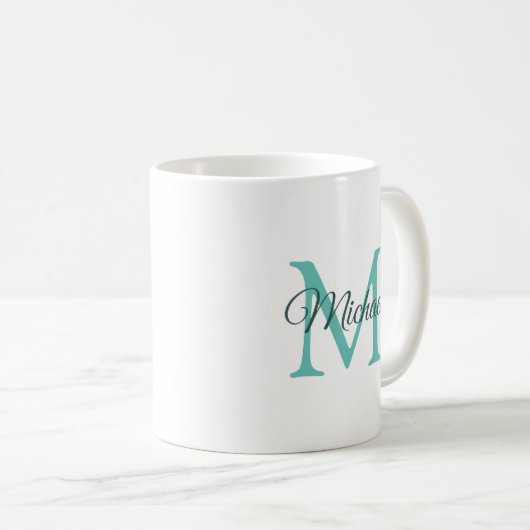 Vorlage für das erste Monogramm Aquamarine Weiße T Kaffeetasse (VorderseiteRechts)
