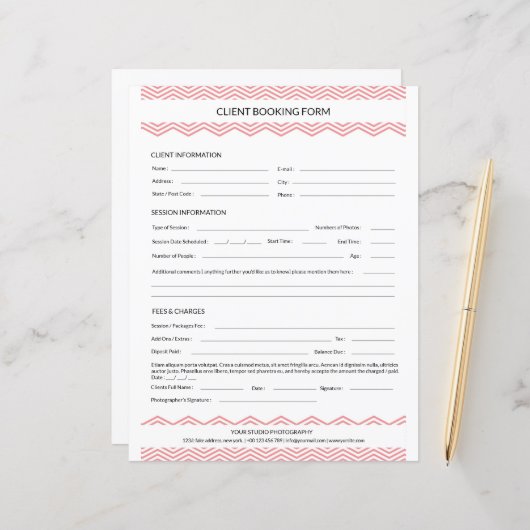 Vorlage für das Fotografen-Sitzungsvertrag (Vorderseite/Rückseite Beispiel)