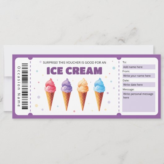 Vorlage für das Geschenkgutachten für Eiskrem, Sun (Vorderseite)