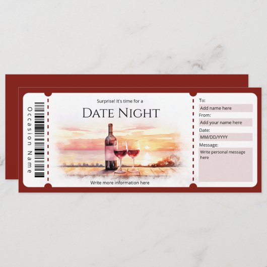 Vorlage für das Geschenkticket für Übernachtungsda (Vorne/Hinten)