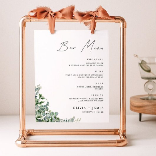 Vorlage für das Greenery Wedding Bar Menu Poster