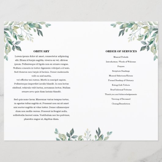 Vorlage für das Grüne Blatt-Beerdigungsprogramm (Rückseite)