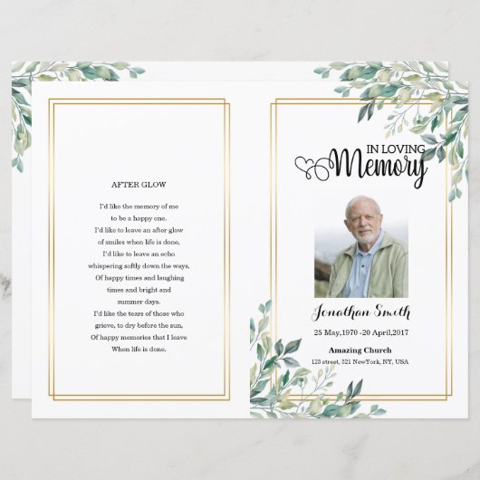 Vorlage für das Grüne Blatt-Beerdigungsprogramm (Vorne/Hinten)