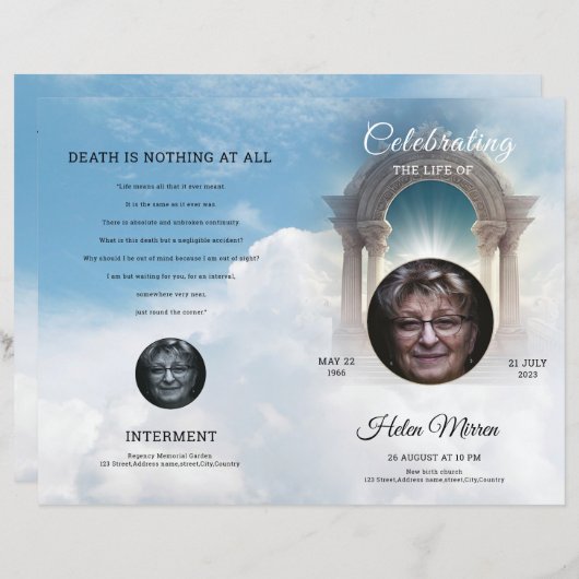 Vorlage für das himmlische Beerdigungsprogramm (Vorne/Hinten)