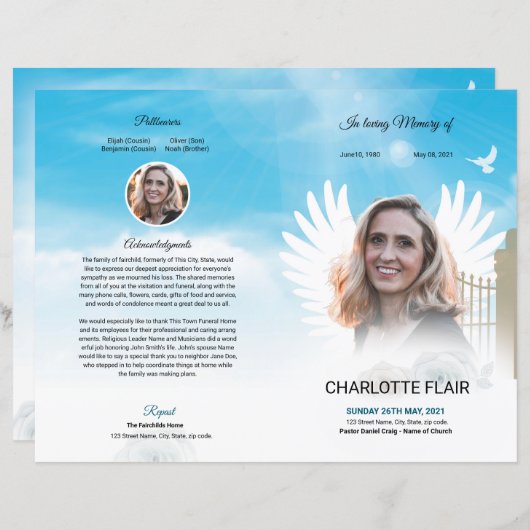 Vorlage für das himmlische Beerdigungsprogramm (Vorne/Hinten)