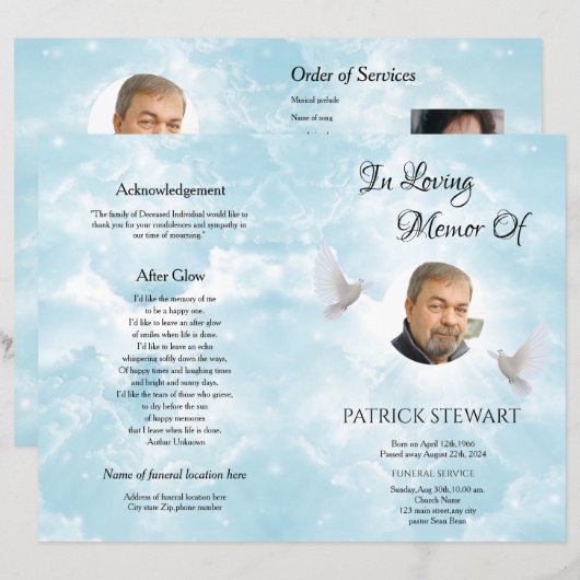 Vorlage für das himmlische Beerdigungsprogramm (Vorne/Hinten)