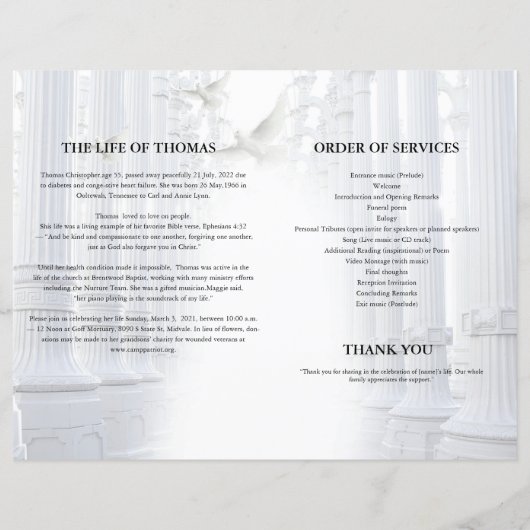 Vorlage für das himmlische Beerdigungsprogramm (Rückseite)