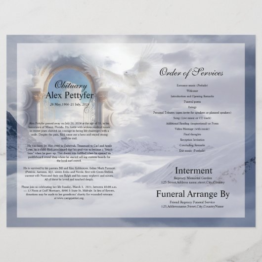 Vorlage für das himmlische Beerdigungsprogramm (Rückseite)