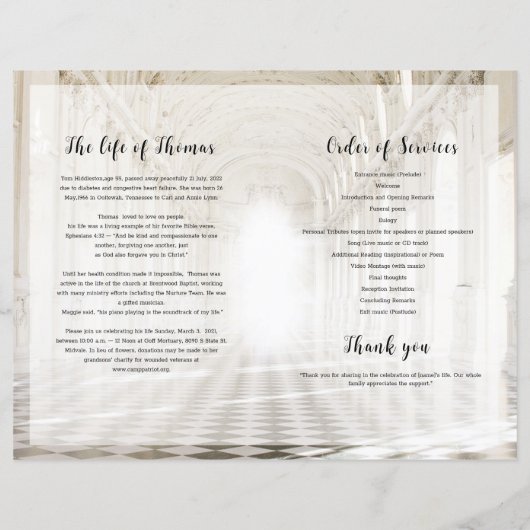 Vorlage für das himmlische Beerdigungsprogramm (Rückseite)