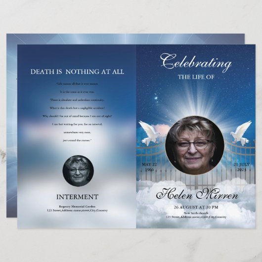 Vorlage für das himmlische Beerdigungsprogramm (Vorne/Hinten)