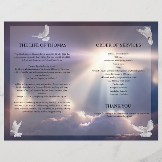 Vorlage für das himmlische Beerdigungsprogramm (Rückseite)