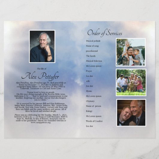 Vorlage für das himmlische Beerdigungsprogramm (Rückseite)