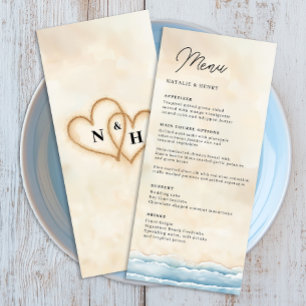 Vorlage für das Hochzeitmenü am Strand mit Wasserf