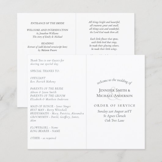 Vorlage für das Hochzeitsprogramm (Vorne/Hinten)