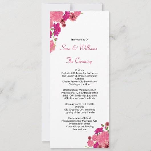 Vorlage für das Hochzeitsprogramm (Vorderseite)