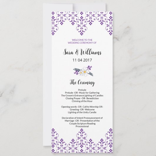 Vorlage für das Hochzeitsprogramm (Vorderseite)