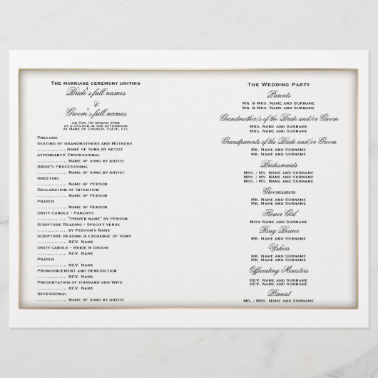 Vorlage für das Hochzeitsprogramm (Vorderseite)