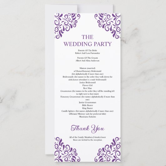 Vorlage für das Hochzeitsprogramm (Rückseite)