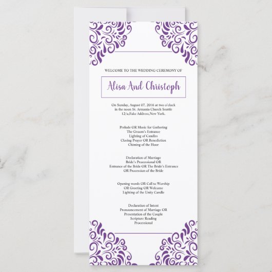 Vorlage für das Hochzeitsprogramm (Vorderseite)