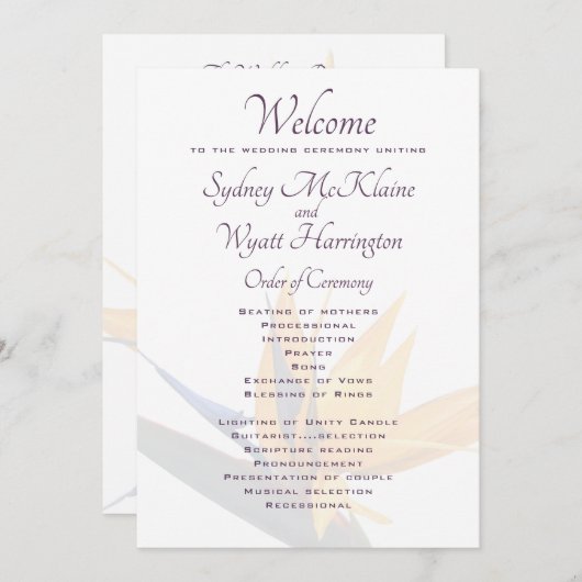 Vorlage für das Hochzeitsprogramm "Bird-of-paradis (Vorne/Hinten)