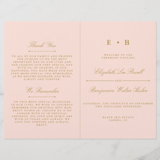 Vorlage für das Hochzeitsprogramm "Chic Blush Pink (Vorderseite)