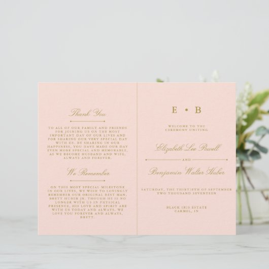 Vorlage für das Hochzeitsprogramm "Chic Blush Pink (Stehend Vorderseite)