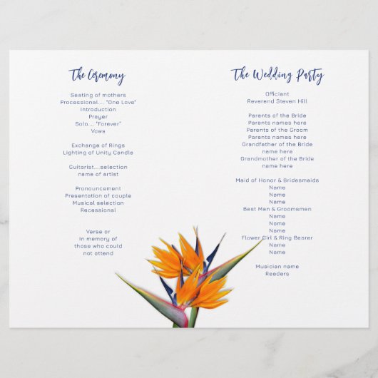 Vorlage für das Hochzeitsprogramm des Paradieses (Rückseite)