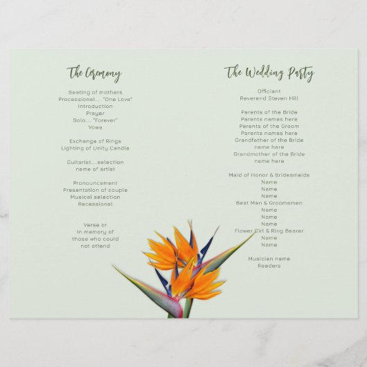 Vorlage für das Hochzeitsprogramm des Paradieses (Rückseite)