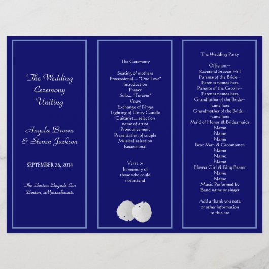 Vorlage für das Hochzeitsprogramm für die Sandmari (Vorderseite)