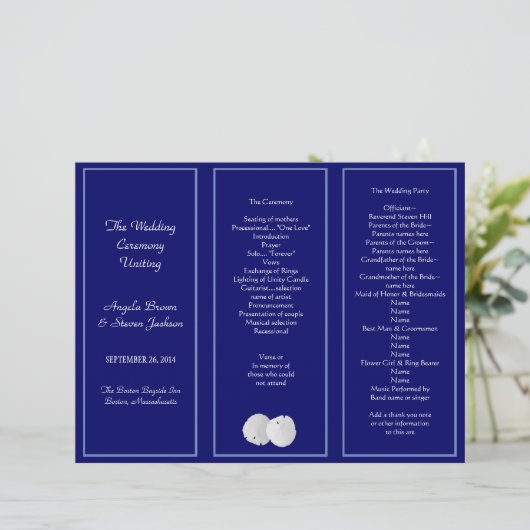 Vorlage für das Hochzeitsprogramm für die Sandmari (Stehend Vorderseite)