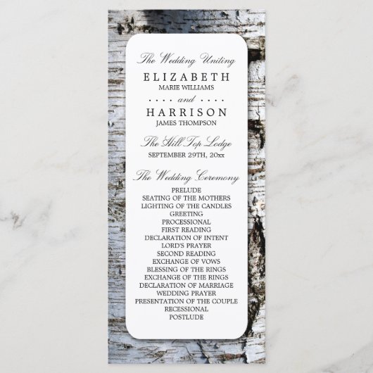 Vorlage für das Hochzeitsprogramm für rustikale Bi (Vorderseite)