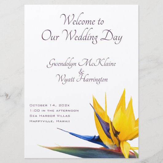 Vorlage für das Hochzeitsprogramm im Paradies (Vorderseite)