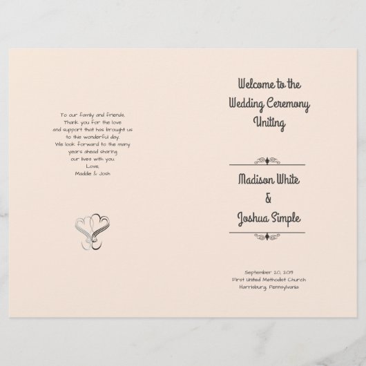 Vorlage für das Hochzeitsprogramm mit zwei Herz (Vorderseite)