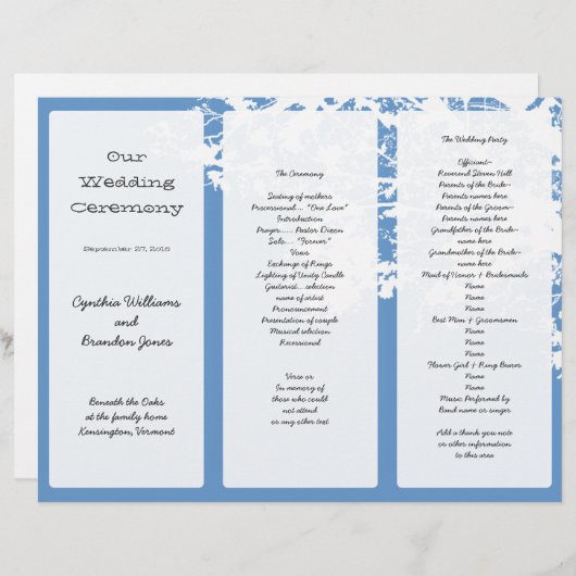 Vorlage für das Hochzeitsprogramm "Out Tree", "Blu (Vorne/Hinten)