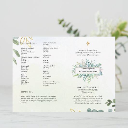 Vorlage für das katholische Hochzeitsprogramm (Stehend Vorderseite)