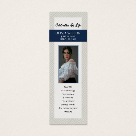 Vorlage für das Lesezeichen der Beerdigung (Vorderseite)