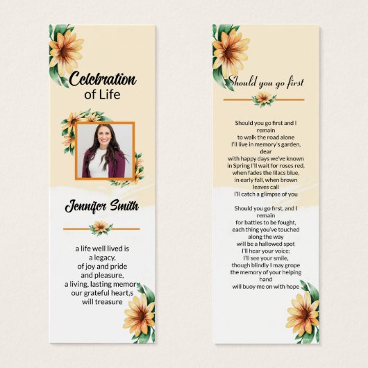 Vorlage für das Lesezeichen der Beerdigung (Vorne & Hinten)