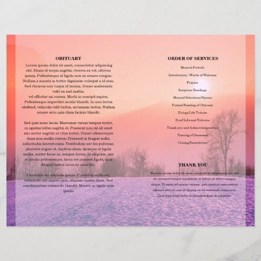Vorlage für das lila Beerdigungsprogramm (Rückseite)