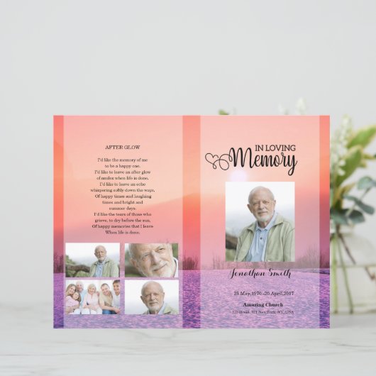 Vorlage für das lila Beerdigungsprogramm (Stehend Vorderseite)