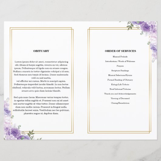 Vorlage für das lila Beerdigungsprogramm (Rückseite)