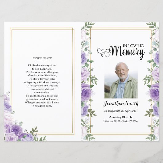 Vorlage für das lila Beerdigungsprogramm (Vorderseite)