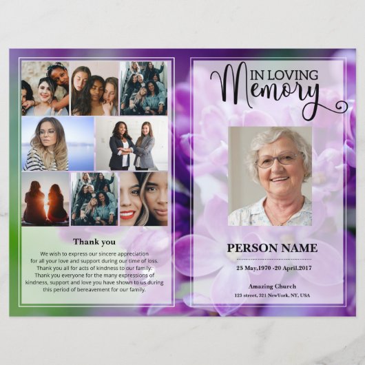 Vorlage für das lila Beerdigungsprogramm (Vorderseite)