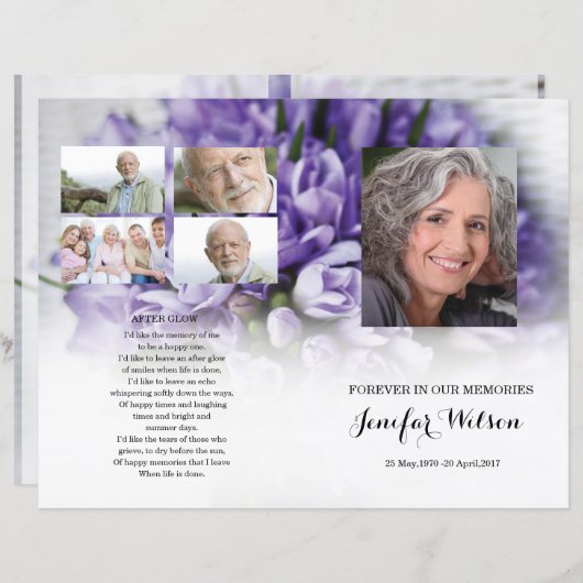 Vorlage für das lila Beerdigungsprogramm (Vorne/Hinten)