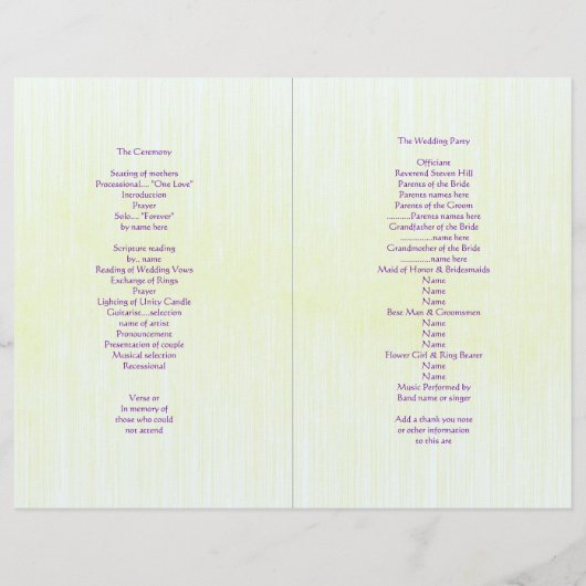 Vorlage für das lila Hydrangea-Hochzeitsprogramm (Rückseite)