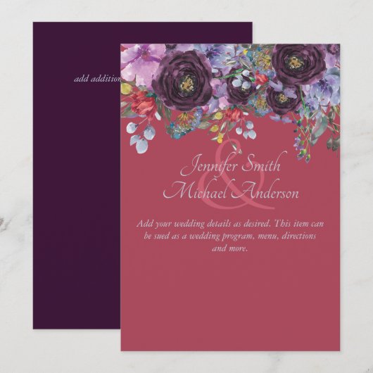 Vorlage für das lila rosa florales Programmmenü (Vorne/Hinten)