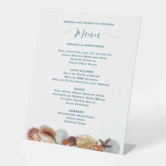 Vorlage für das Live Seas Seashell Wedding Menu Sockelschild (Vorderseite)