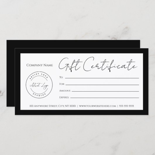 Vorlage für das Logo-Geschenkgutachten hinzufügen (Vorne/Hinten)