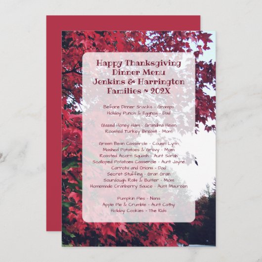 Vorlage für das Menü "Family Fun" beim Erntedank (Vorne/Hinten)