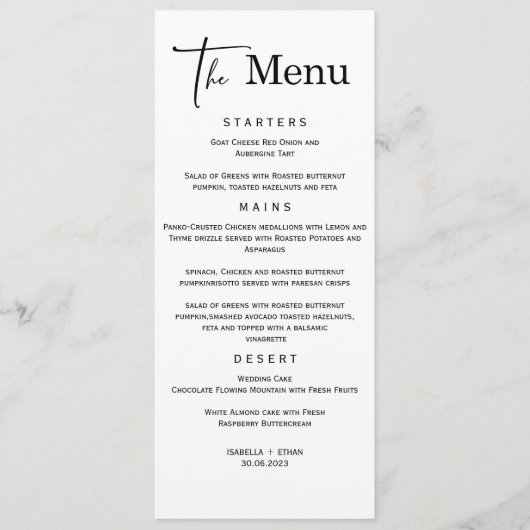 Vorlage für das Minimalistische Hochzeitmenü (Vorderseite)